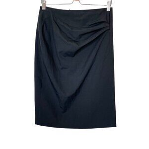 Escada Women’s Designer Black Wool Knee-Length Side Ruched Skirt size 40 / med